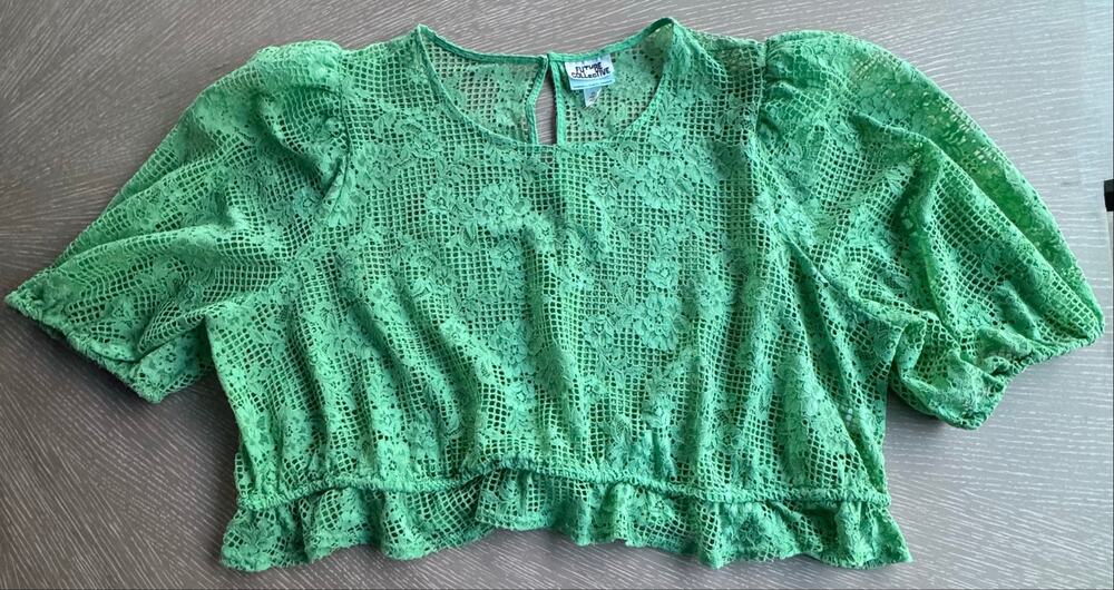 Future Collective Green Lace Peplum Puff Sleeve Blouse Top 3X